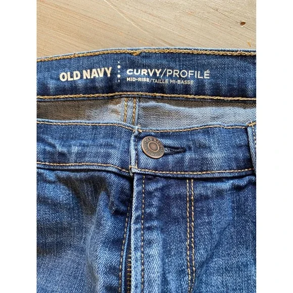 Old Navy Curvy Profile Mid-Rise Jeans Blue Distressed Stretch Denim Womens 12 - Picture 6 of 15